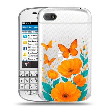Пластиковый чехол на BlackBerry Q10 с принтом цветы бабочки
