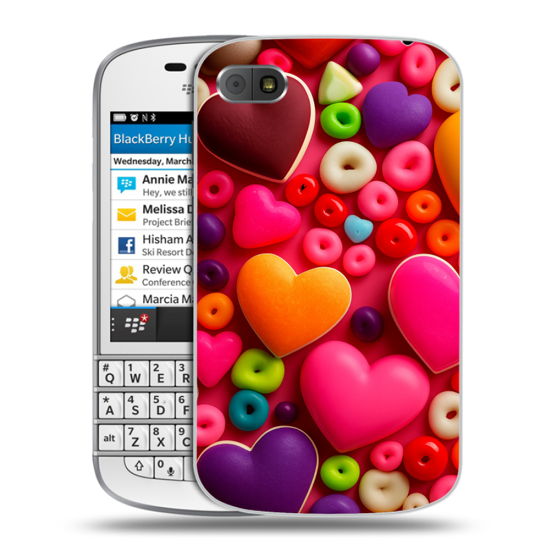 Пластиковый чехол на BlackBerry Q10 с принтом Сердечки Пластиковый чехол на BlackBerry Q10 с принтом Сердечки