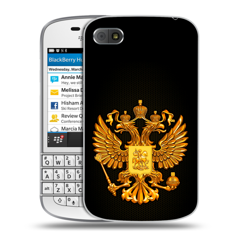 Пластиковый чехол на BlackBerry Q10 с принтом Герб России желтый Пластиковый чехол на BlackBerry Q10 с принтом Герб России желтый