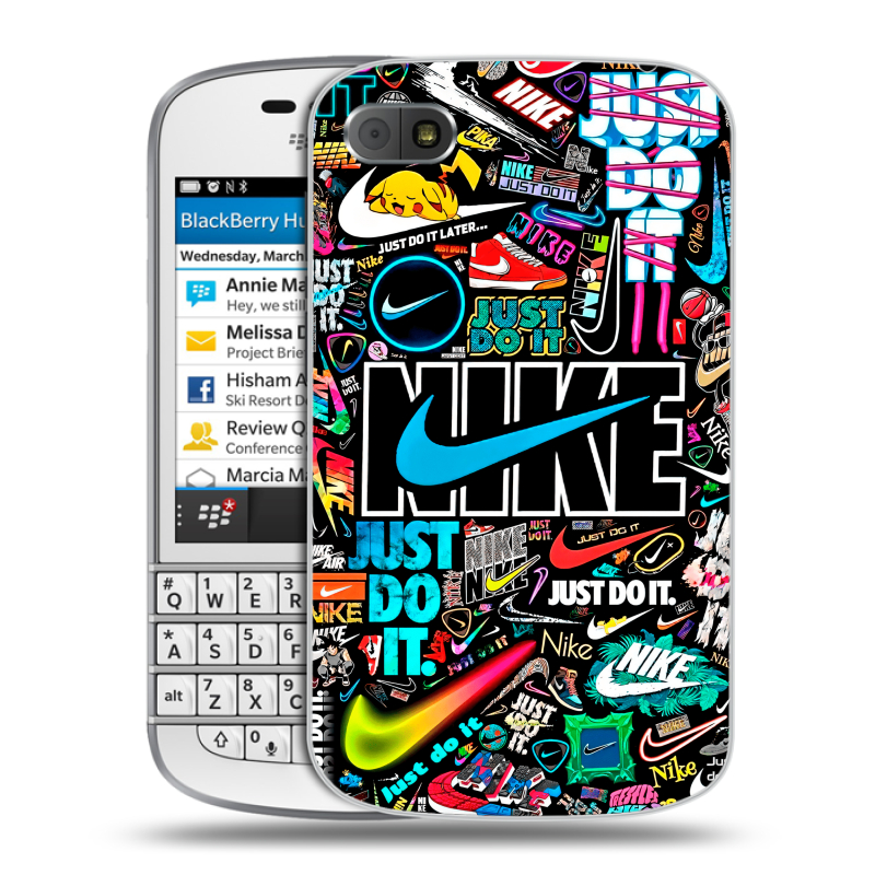 Пластиковый чехол на BlackBerry Q10 с принтом найк nike черный Пластиковый чехол на BlackBerry Q10 с принтом найк nike черный