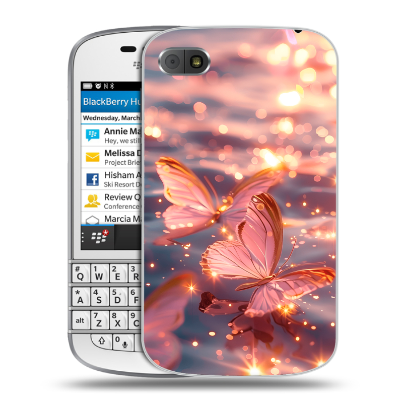 Пластиковый чехол на BlackBerry Q10 с принтом бабочки розовые Пластиковый чехол на BlackBerry Q10 с принтом бабочки розовые