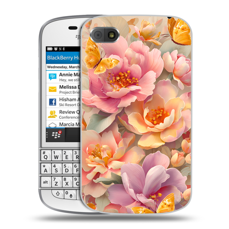 Пластиковый чехол на BlackBerry Q10 с принтом Цветы и бабочки Пластиковый чехол на BlackBerry Q10 с принтом Цветы и бабочки
