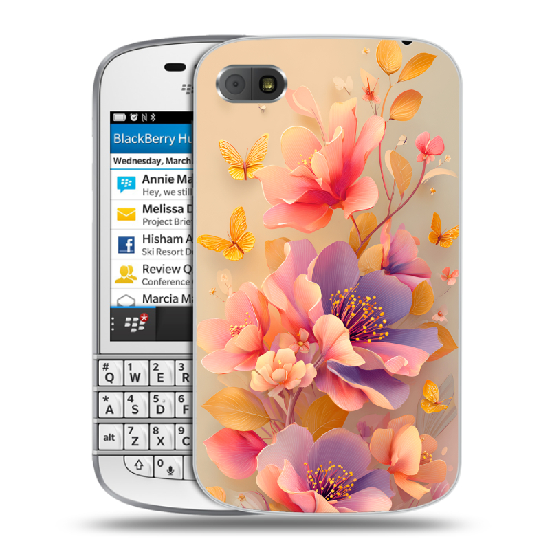 Пластиковый чехол на BlackBerry Q10 с принтом Цветы и бабочки Пластиковый чехол на BlackBerry Q10 с принтом Цветы и бабочки