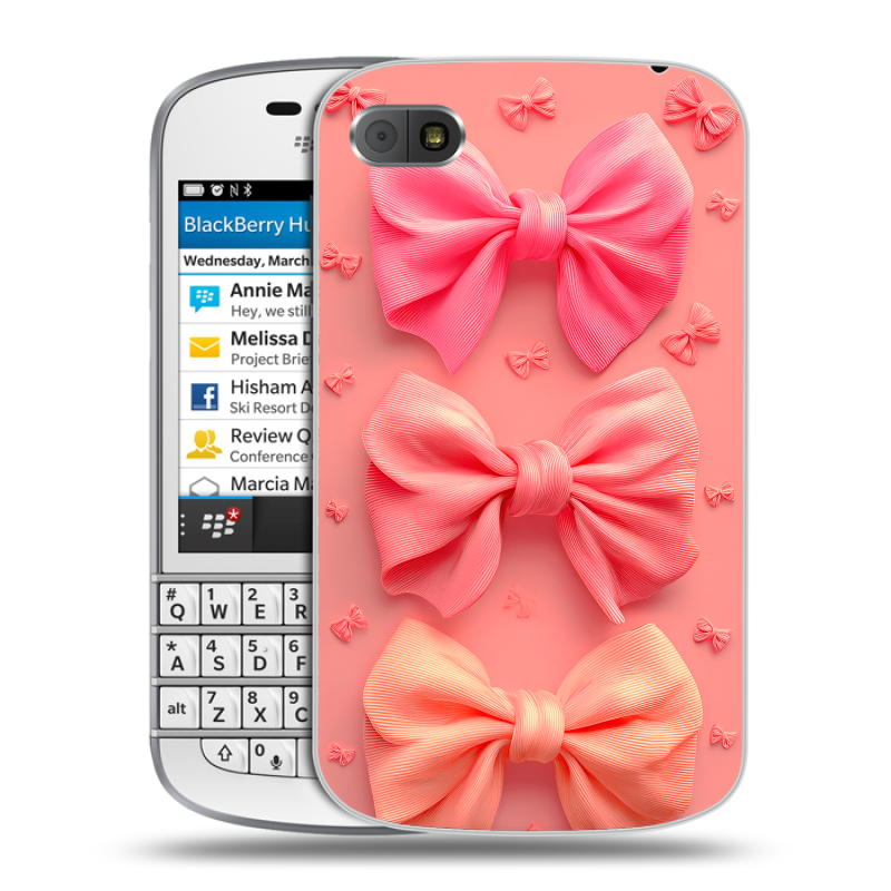 Пластиковый чехол на BlackBerry Q10 с принтом Розовые бантики Пластиковый чехол на BlackBerry Q10 с принтом Розовые бантики