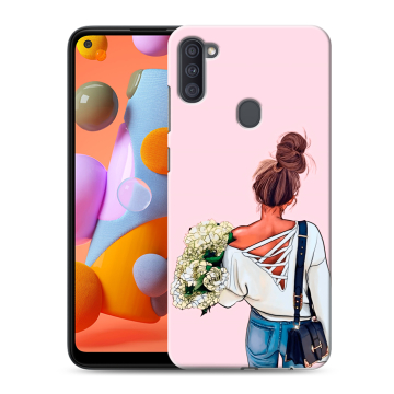 Силиконовый чехол на Samsung Galaxy A11 с принтом Девушка и букет Силиконовый чехол на Samsung Galaxy A11 с принтом Девушка и букет