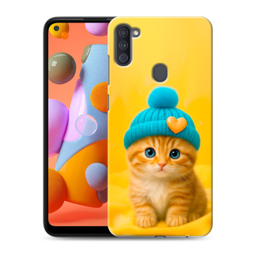 Силиконовый чехол на Samsung Galaxy A11 с принтом Котенок в шапке