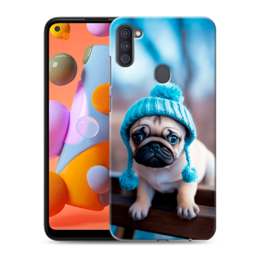 Силиконовый чехол на Samsung Galaxy A11 с принтом Мопс в шапке