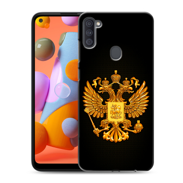 Силиконовый чехол на Samsung Galaxy A11 с принтом Герб России желтый