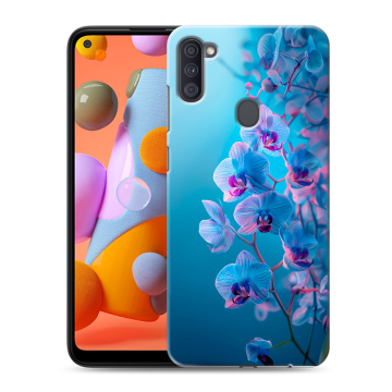 Силиконовый чехол на Samsung Galaxy A11 с принтом голубые орхидеи