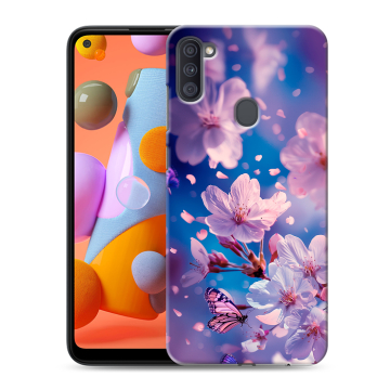 Силиконовый чехол на Samsung Galaxy A11 с принтом цветы бабочки