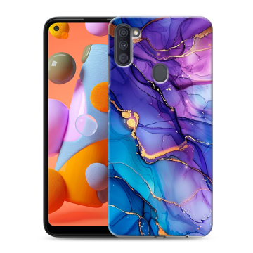 Силиконовый чехол на Samsung Galaxy A11 с принтом синий мрамор