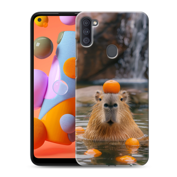 Силиконовый чехол на Samsung Galaxy A11 с принтом Капибара с апельсином