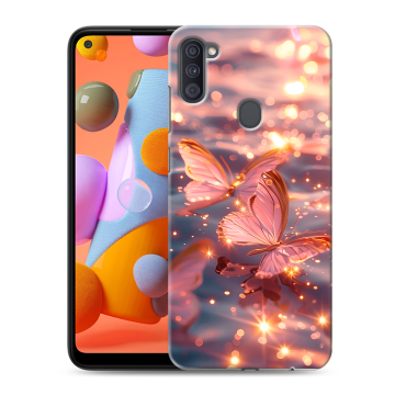Силиконовый чехол на Samsung Galaxy A11 с принтом бабочки розовые