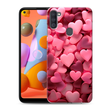 Силиконовый чехол на Samsung Galaxy A11 с принтом розовые сердечки