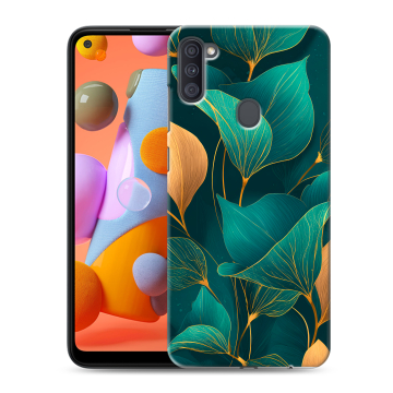 Силиконовый чехол на Samsung Galaxy A11 с принтом Листья и золото Силиконовый чехол на Samsung Galaxy A11 с принтом Листья и золото
