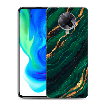 Силиконовый чехол на Xiaomi Poco F2 Pro с принтом Мрамор зеленое золото