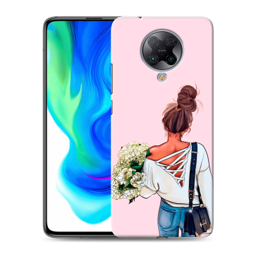 Силиконовый чехол на Xiaomi Poco F2 Pro с принтом Девушка и букет Силиконовый чехол на Xiaomi Poco F2 Pro с принтом Девушка и букет