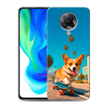 Силиконовый чехол на Xiaomi Poco F2 Pro с принтом Корги на скейте Силиконовый чехол на Xiaomi Poco F2 Pro с принтом Корги на скейте