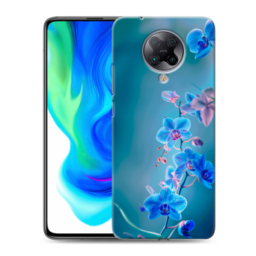 Силиконовый чехол на Xiaomi Poco F2 Pro с принтом Голубые цветы Силиконовый чехол на Xiaomi Poco F2 Pro с принтом Голубые цветы