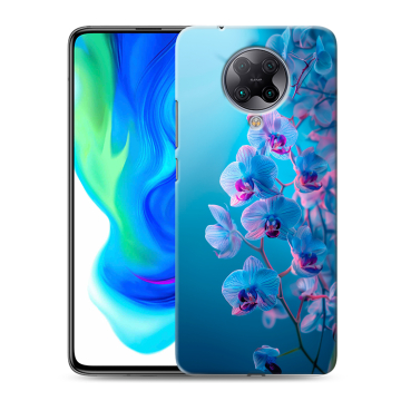 Силиконовый чехол на Xiaomi Poco F2 Pro с принтом голубые орхидеи Силиконовый чехол на Xiaomi Poco F2 Pro с принтом голубые орхидеи