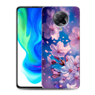 Силиконовый чехол на Xiaomi Poco F2 Pro с принтом цветы бабочки Силиконовый чехол на Xiaomi Poco F2 Pro с принтом цветы бабочки