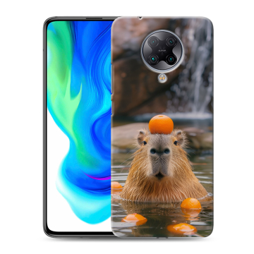 Силиконовый чехол на Xiaomi Poco F2 Pro с принтом Капибара с апельсином