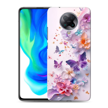 Силиконовый чехол на Xiaomi Poco F2 Pro с принтом цветы бабочки Силиконовый чехол на Xiaomi Poco F2 Pro с принтом цветы бабочки