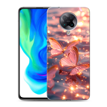 Силиконовый чехол на Xiaomi Poco F2 Pro с принтом бабочки розовые Силиконовый чехол на Xiaomi Poco F2 Pro с принтом бабочки розовые