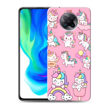 Силиконовый чехол на Xiaomi Poco F2 Pro с принтом Единороги и радуга