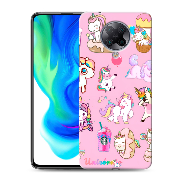 Силиконовый чехол на Xiaomi Poco F2 Pro с принтом розовые единороги Силиконовый чехол на Xiaomi Poco F2 Pro с принтом розовые единороги