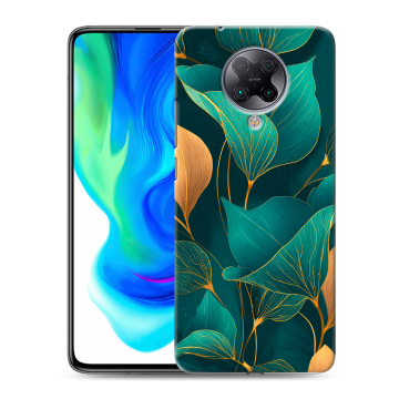 Силиконовый чехол на Xiaomi Poco F2 Pro с принтом Листья и золото