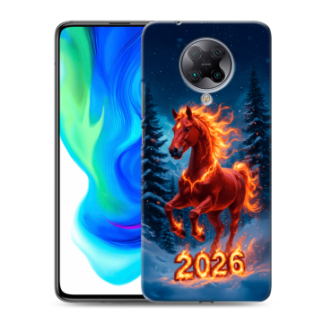 Силиконовый чехол на Xiaomi Poco F2 Pro с принтом Новый год коня