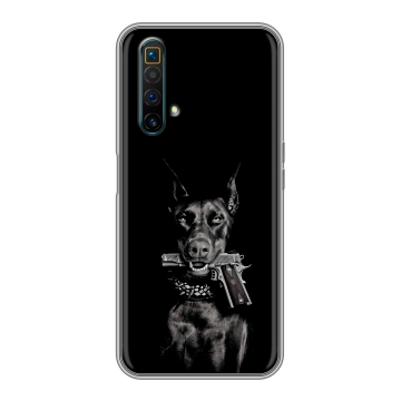 Силиконовый чехол на Realme X3 SuperZoom с принтом Доберман и пистолет Силиконовый чехол на Realme X3 SuperZoom с принтом Доберман и пистолет