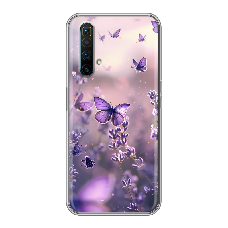 Силиконовый чехол на Realme X3 SuperZoom с принтом бабочки и лаванда Силиконовый чехол на Realme X3 SuperZoom с принтом бабочки и лаванда