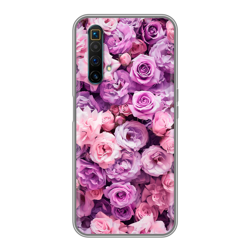 Силиконовый чехол на Realme X3 SuperZoom с принтом лавандовые розы Силиконовый чехол на Realme X3 SuperZoom с принтом лавандовые розы