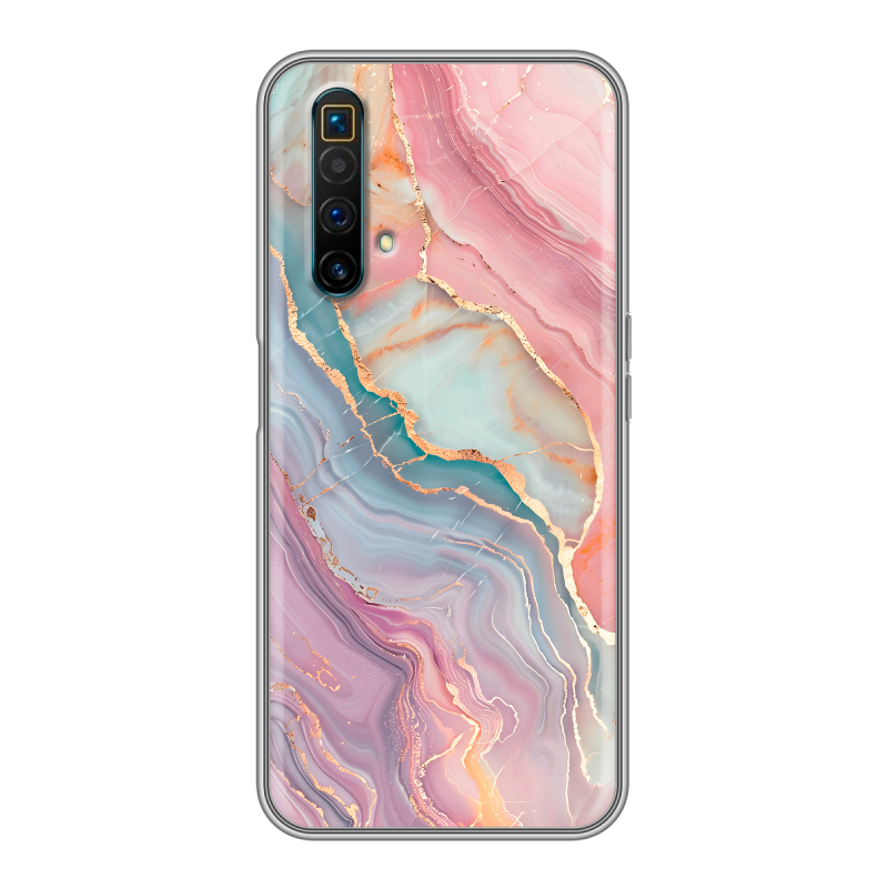 Силиконовый противоударный чехол на Realme X3 SuperZoom с принтом розовый мрамор Силиконовый противоударный чехол на Realme X3 SuperZoom с принтом розовый мрамор