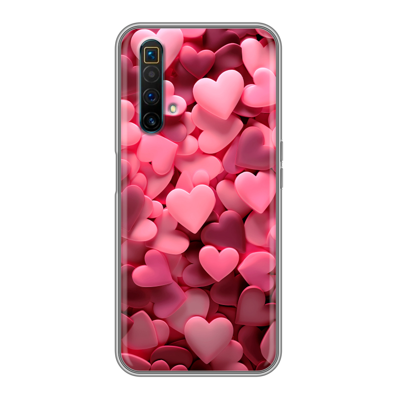 Силиконовый чехол на Realme X3 SuperZoom с принтом розовые сердечки Силиконовый чехол на Realme X3 SuperZoom с принтом розовые сердечки