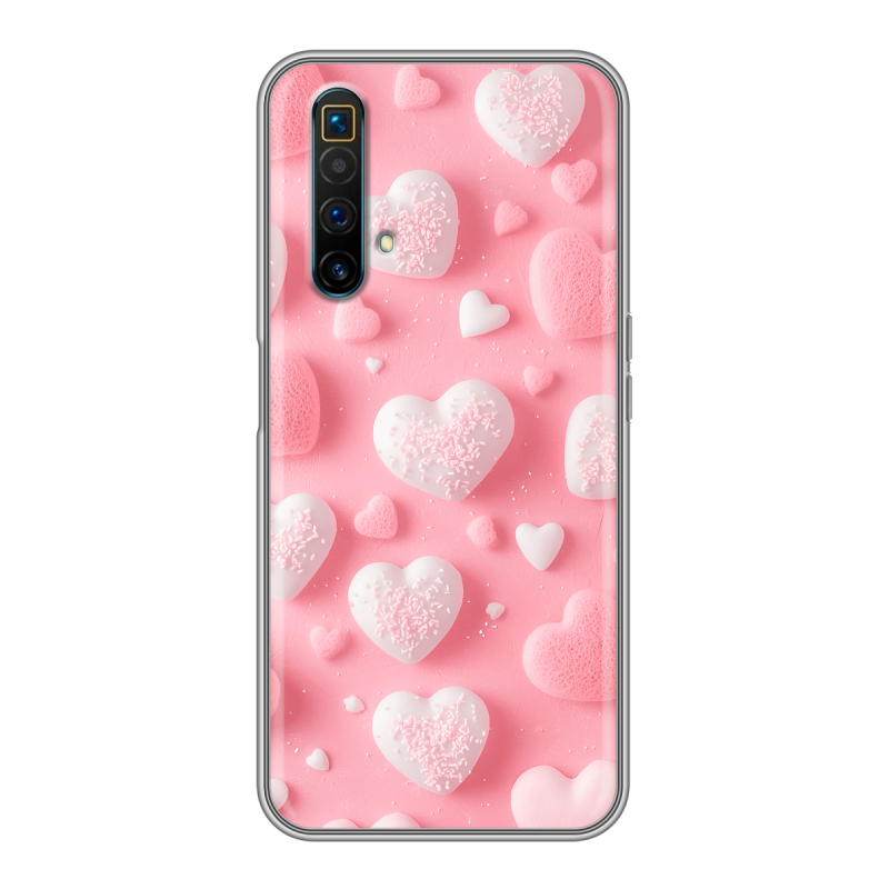 Силиконовый противоударный чехол на Realme X3 SuperZoom с принтом Сердечки Силиконовый противоударный чехол на Realme X3 SuperZoom с принтом Сердечки