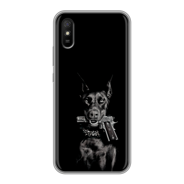 Силиконовый чехол на Xiaomi RedMi 9A с принтом Доберман и пистолет Силиконовый чехол на Xiaomi RedMi 9A с принтом Доберман и пистолет