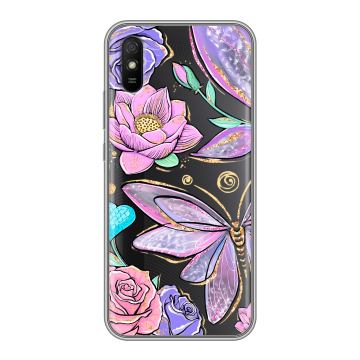 Силиконовый чехол на Xiaomi RedMi 9A с принтом Бабочки и цветы Силиконовый чехол на Xiaomi RedMi 9A с принтом Бабочки и цветы