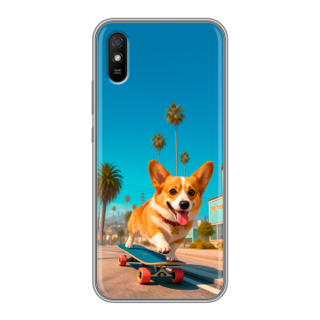 Силиконовый чехол на Xiaomi RedMi 9A с принтом Корги на скейте Силиконовый чехол на Xiaomi RedMi 9A с принтом Корги на скейте