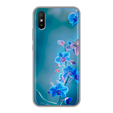 Силиконовый чехол на Xiaomi RedMi 9A с принтом Голубые цветы Силиконовый чехол на Xiaomi RedMi 9A с принтом Голубые цветы