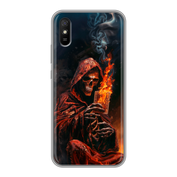 Силиконовый чехол на Xiaomi RedMi 9A с принтом Скелет и карты Силиконовый чехол на Xiaomi RedMi 9A с принтом Скелет и карты