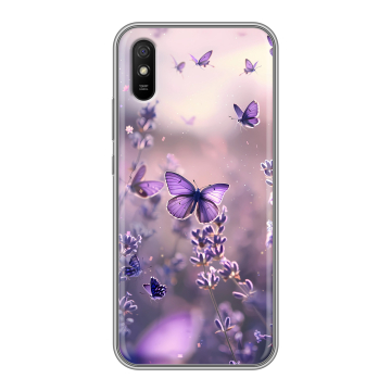 Силиконовый чехол на Xiaomi RedMi 9A с принтом бабочки и лаванда Силиконовый чехол на Xiaomi RedMi 9A с принтом бабочки и лаванда