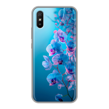 Силиконовый чехол на Xiaomi RedMi 9A с принтом голубые орхидеи Силиконовый чехол на Xiaomi RedMi 9A с принтом голубые орхидеи