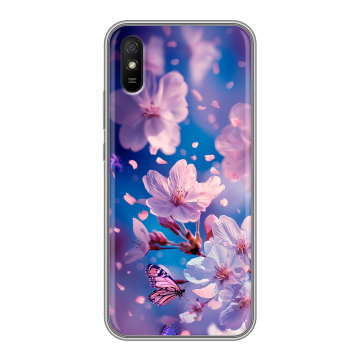 Силиконовый чехол на Xiaomi RedMi 9A с принтом цветы бабочки Силиконовый чехол на Xiaomi RedMi 9A с принтом цветы бабочки