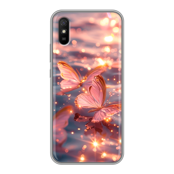Силиконовый чехол на Xiaomi RedMi 9A с принтом бабочки розовые Силиконовый чехол на Xiaomi RedMi 9A с принтом бабочки розовые