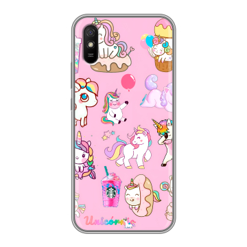 Силиконовый чехол на Xiaomi RedMi 9A с принтом розовые единороги Силиконовый чехол на Xiaomi RedMi 9A с принтом розовые единороги