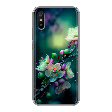 Силиконовый чехол на Xiaomi RedMi 9A с принтом Цветы и мрамор Силиконовый чехол на Xiaomi RedMi 9A с принтом Цветы и мрамор
