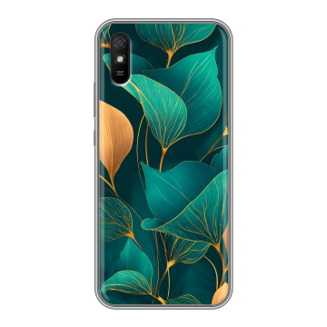 Силиконовый чехол на Xiaomi RedMi 9A с принтом Листья и золото